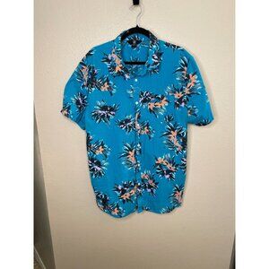Volcom Mens Button-Up Hawaiian Shirt  XXL Teal Tropical Floral Pattern‎ Casual